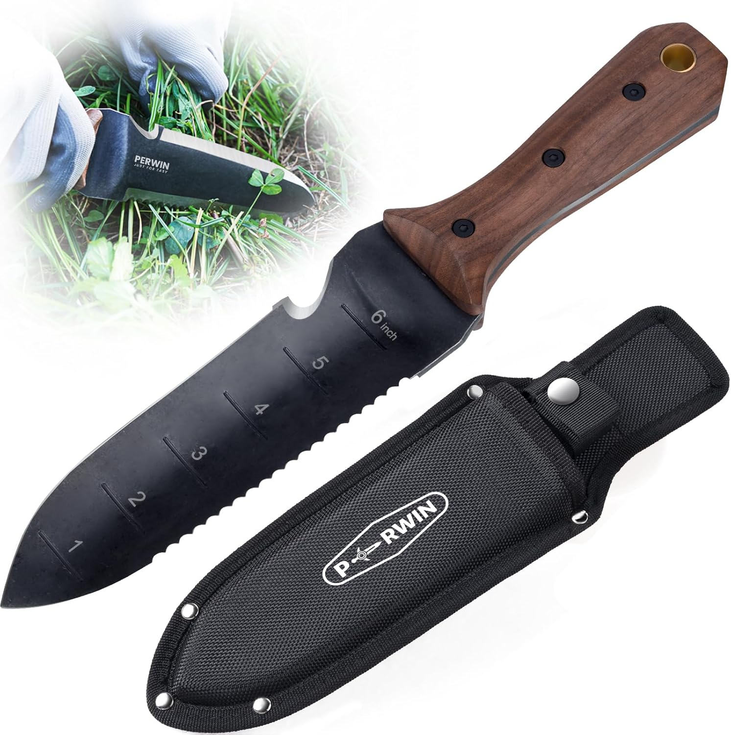 Hori Hori Garden Knife with Full-Tang Wood Handle and Sheath